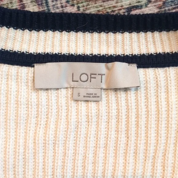 LOFT Varsity Women's Cream Cardigan with Navy Trim - Picture 2 of 4